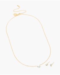 Lovisa - Waterproof Gold Plated Stainless Steel March Blue Cubic Zirconia Birthstone Necklace & Earrings Set