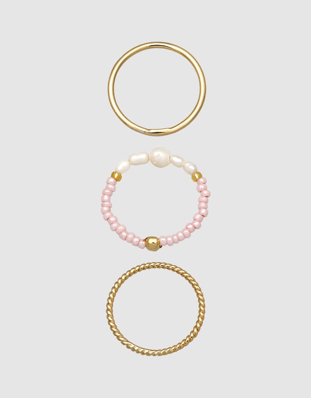 Elli Jewelry - Ring Set Copper Freshwater Pearls Stacking Rose Sterling Silver