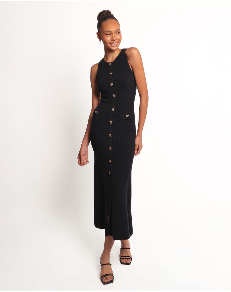 gianna midi dress Gianna Linen Midi Dress in Black