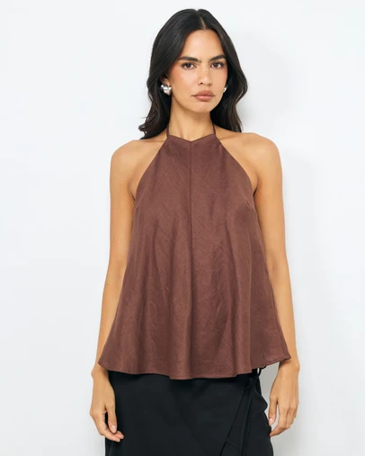AERE - Draped Linen Halter Top