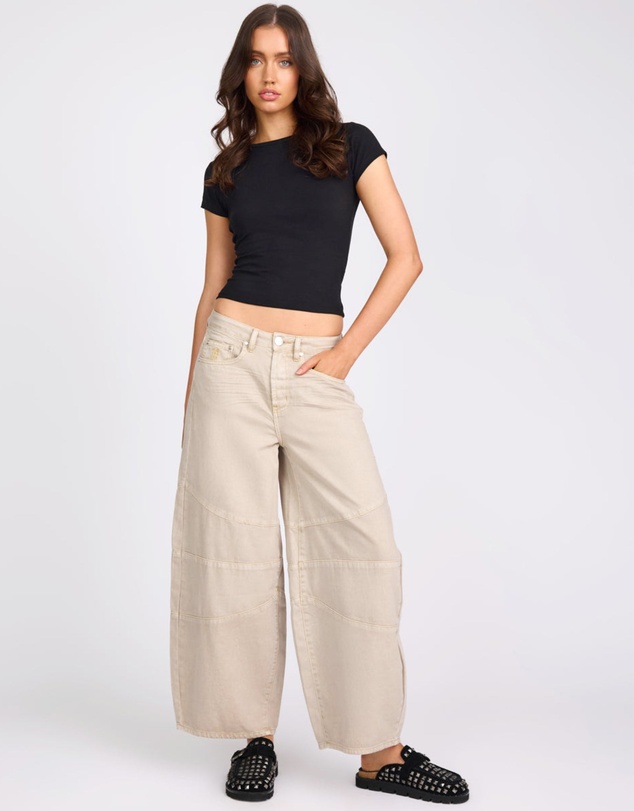 ONE TEASPOON - Barrel Mid Waist Wide Leg Denim Jeans - Stone