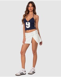 EDIKTED - Belted Denim Wrap Mini Skirt