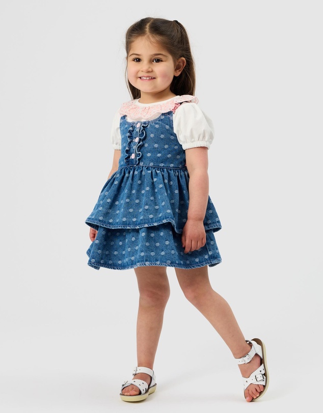 Goldie + Ace - Lightweight Denim Elastic Strap Pinafore Dress - ICONIC EXCLUSIVE - Babies-Kids