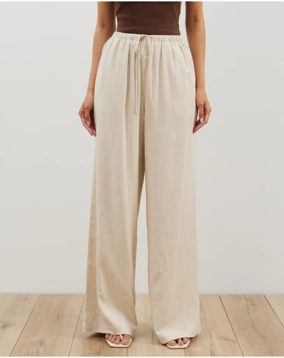 Atmos&Here - Tenley Wide Leg Drawstring Linen Blend Pants