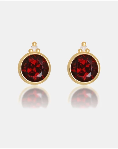 Georgini - Natural Garnet And Two Natural Diamond January Gold Earrings