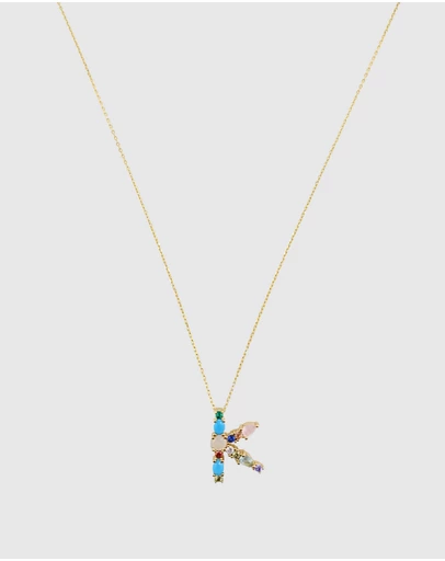 Izoa - Alphabet Letter Semi Precious Stone K Necklace