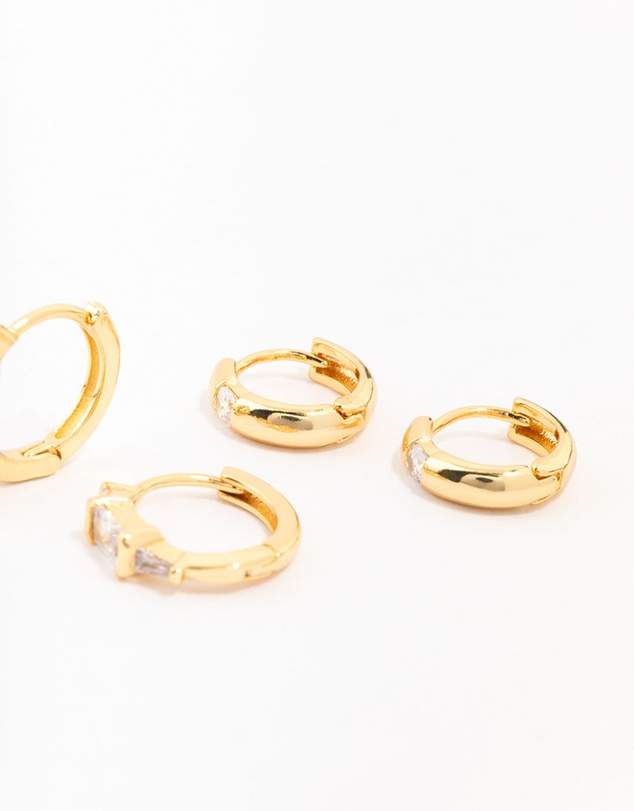 Lovisa - Gold Plated Brass Boho Baguette Earring 3-Pack