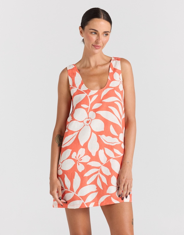 Poolside Paradiso - Mare 100% Linen U Shift Dress - Tangelo