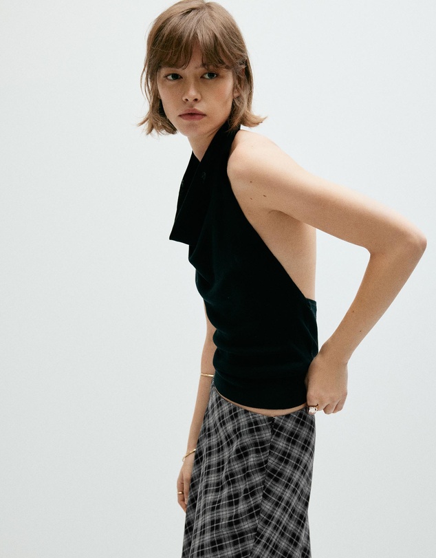 M.N.G - Flowy Checked Midi Skirt