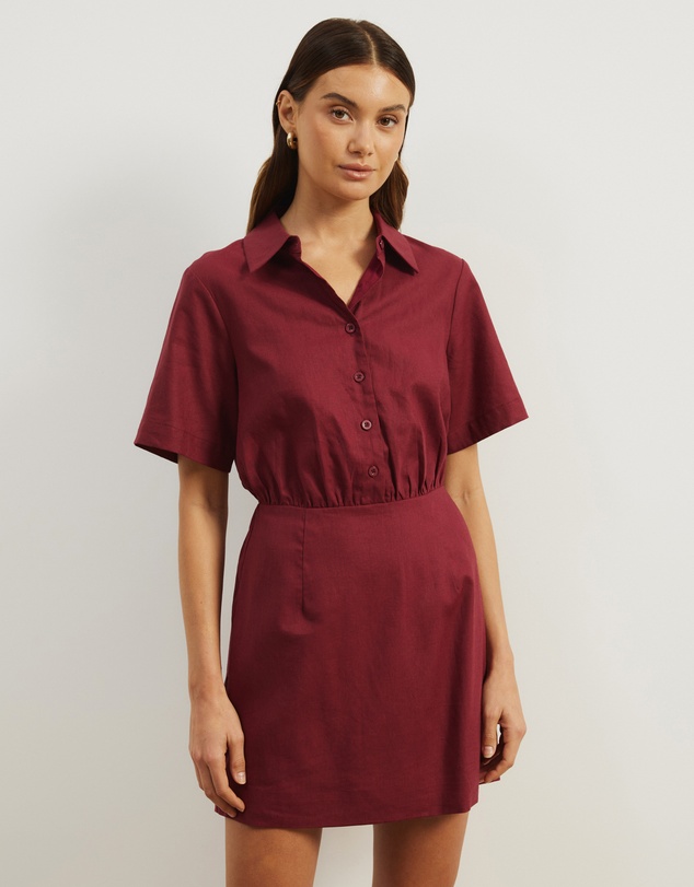 Atmos&Here - Remi Linen Blend Mini Shirt Dress