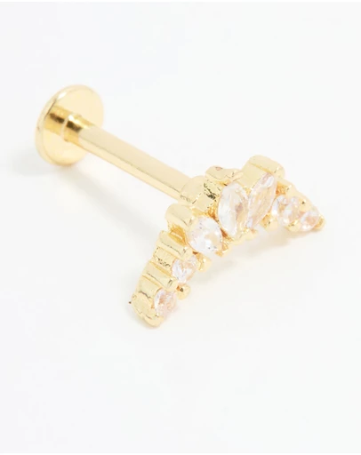 Lovisa - Gold Plated Titanium Cubic Zirconia Triangular Marquise Flat Back Stud