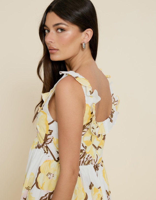 The Fated - Tie Front Ruffle Midi Dress