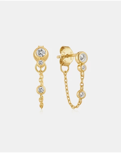 Ania Haie - Gold Bezel-Set Drop Chain Stud Earrings