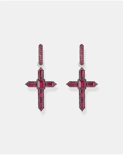 THOMAS SABO - Single Cross hoop earring with ruby red stones