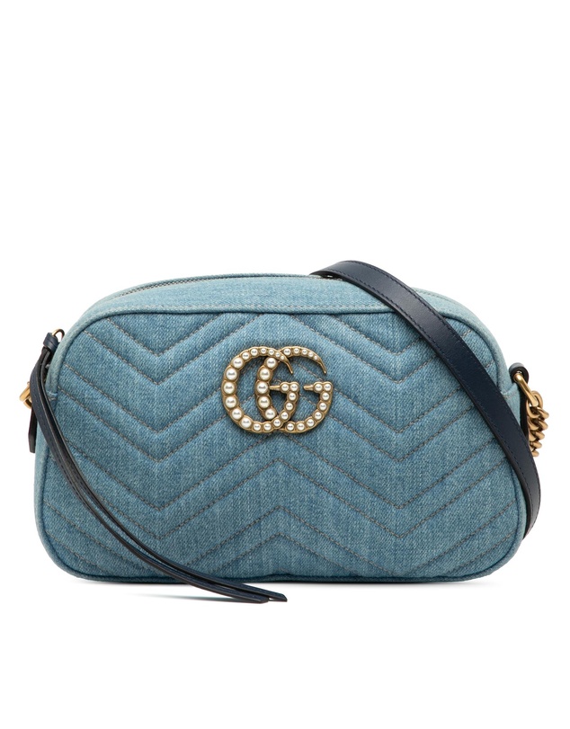 Pre-Loved by Azura Reborn - Pre-Loved Small GG Marmont Matelasse Denim Pearly Crossbody