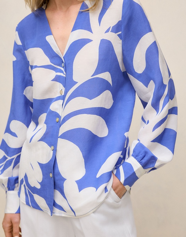 Trenery - Marea Textured V Neck Blouse in Vivid Blue