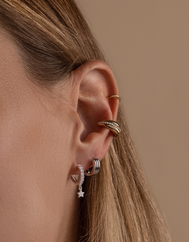 Wanderlust + Co - Falling Star Pave Silver 7mm Baby Huggie Earrings