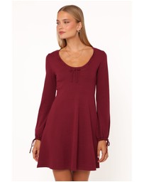 Petal & Pup - Kaylee Knit Long Sleeve Mini Dress - Burgundy