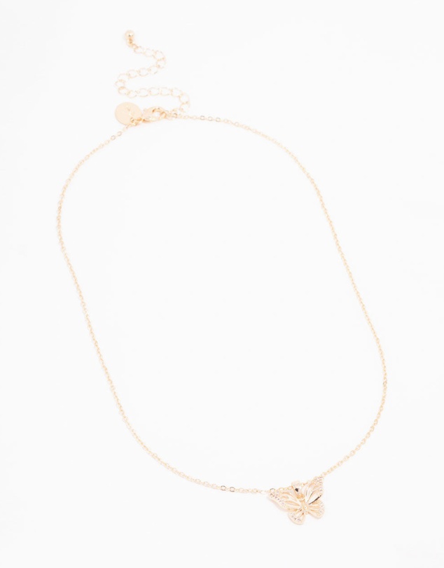 Lovisa - Gold Plated Cubic Zirconia Butterfly Necklace
