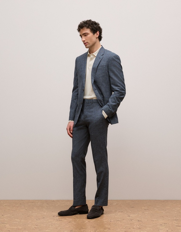 Trenery - Cotton Wool Blend Straight Leg Trouser in Navy
