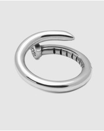 Nialaya Jewellery - Men's Silver Nail Ring with Dorje Engraving