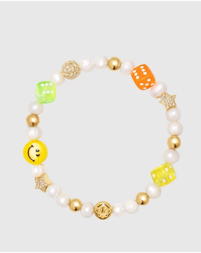 Nialaya Jewellery - Men's Pair of Dice Pearl Bracelet