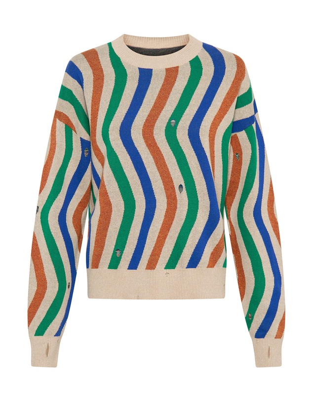 ONE TEASPOON - Acid Trip Knitted Wool Sweater - Striped Cream