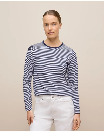 Trenery - Brushed Cotton Stripe Long Sleeve T-shirt in Night Sky
