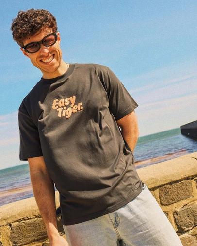 Skwosh - Easy Tiger Men's Slang Tee in Charcoal