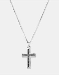 Michael Hill - Men's Silver Cross Necklace with 0.30 Carat TW of Black Diamonds