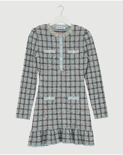 Revibe - Repaired Self Portrait Check Knit Mini Dress - AU 10