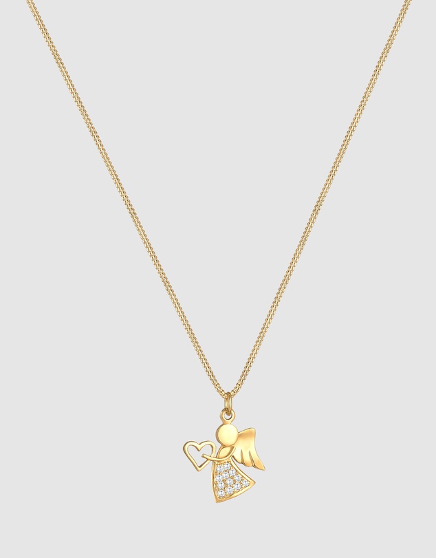 Elli Jewelry - Necklace Angel Heart Talisman Symbol with Zirconia Crystals in 925 Sterling Silver Gold Plated