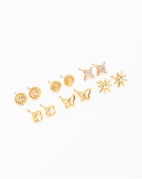 Lovisa - Waterproof Gold Plated Stainless Steel Cubic Zirconia Butterfly Stud Earrings 6-Pack
