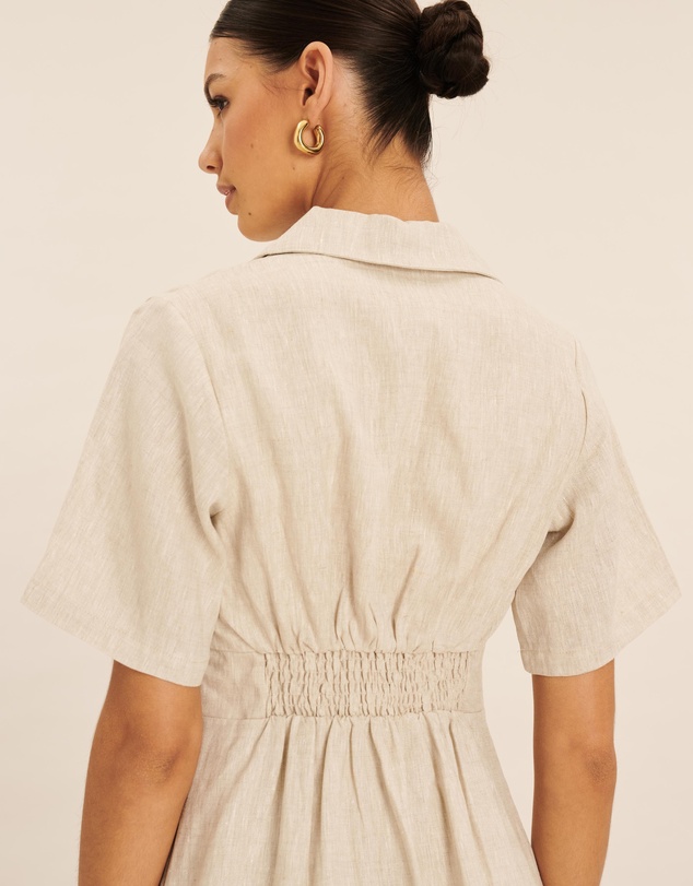AERE - Opal Linen Open Collar Midi Dress