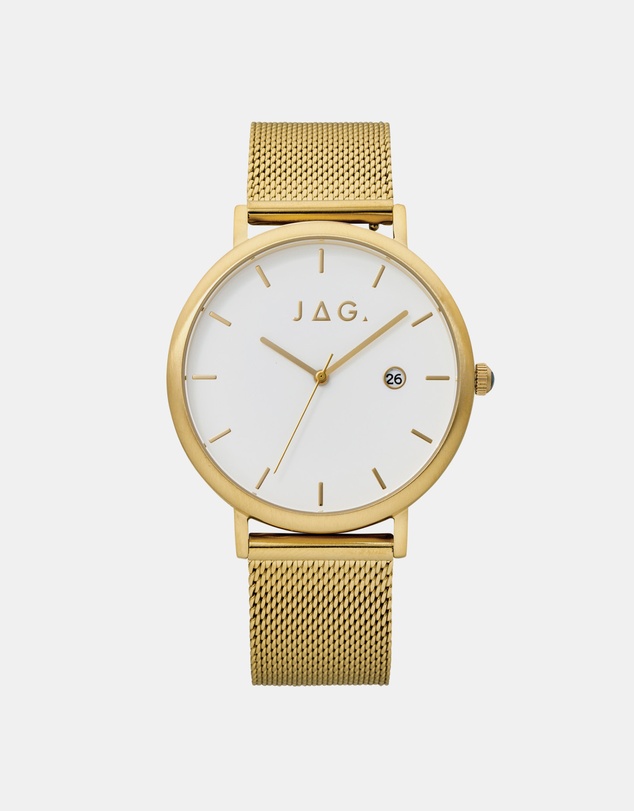 Jag - Ryan Mens White Dial 43mm Gold/Brown Watch Set