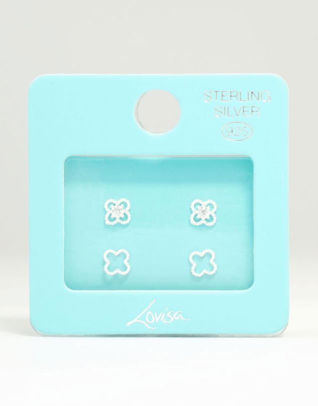 Lovisa - Sterling Silver Cubic Zirconia Flower Stud Earrings 2-Pack