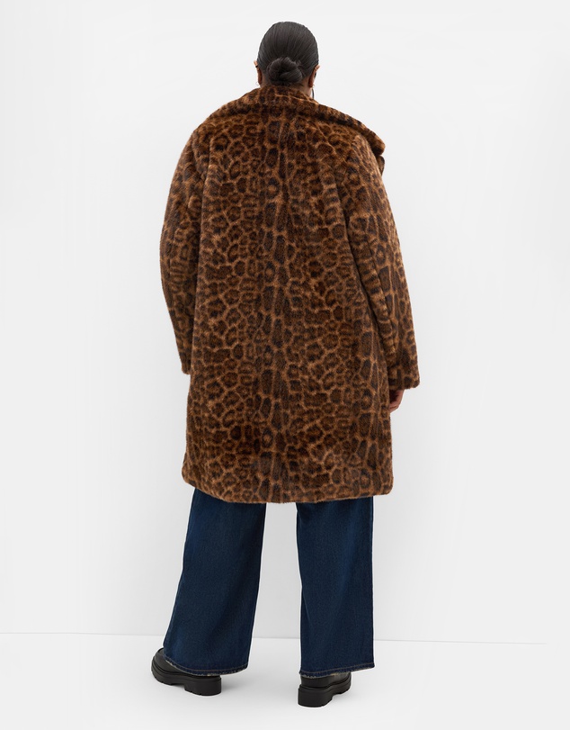 City Chic - Plus size Remi Leopard Faux Fur Coat - chocolate