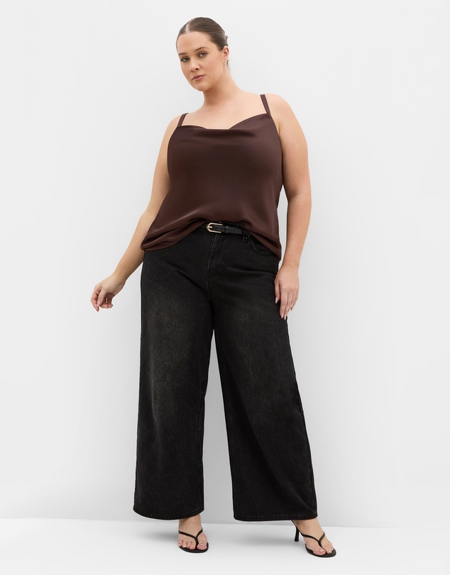 City Chic - Plus size Cowl Neck Satin Cami - truffle