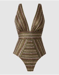 Miraclesuit Swimwear  - Sparkle Sands Odyssey Plunge Tummy Control Shaping Swimsuit