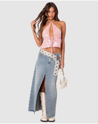 EDIKTED - Sequin Crochet Open Back Top
