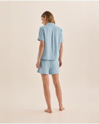 Gingerlilly - Sonia Blue Satin Short PJ Set