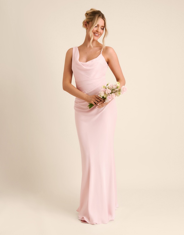 Six Stories - Cowl Front Asymmetrical Chiffon Bridesmaid Dress