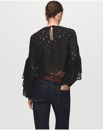 M.N.G - Blouse With Embroidered Eyelet Ruffles