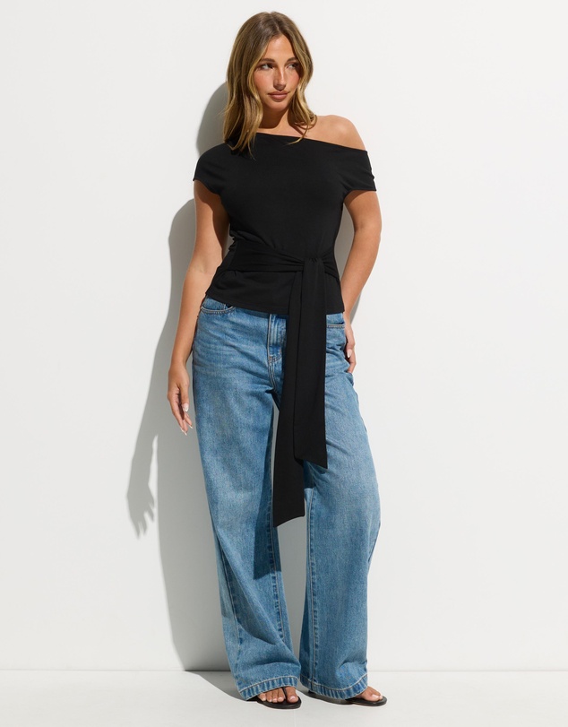 Dazie - Adored Tie Waist Off Shoulder Top