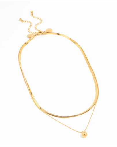 Lovisa - Waterproof Gold Plated Stainless Steel Layered Ball & Snake Chain Necklace