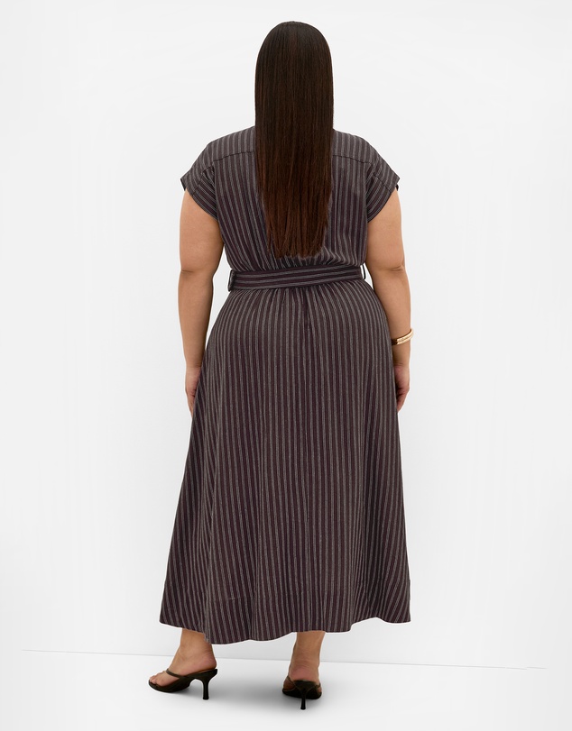 City Chic - Plus size Eva Belted Stripe Dress - chocolate