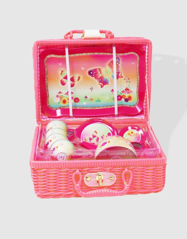 Pink Poppy - Rainbow Butterfly Tea Set in Basket