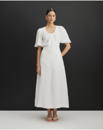 AERE - Serena Linen Puff Sleeve Midi Dress