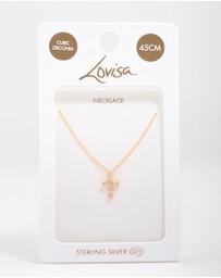 Lovisa - Gold Plated Sterling Silver Cubic Zirconia Round Cross Chain Necklace