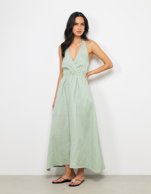AERE - Bria Wrap Halter Linen Maxi Dress